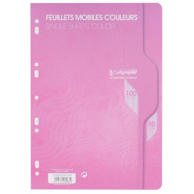 Sachet de 50 feuillets mobiles, format A4, seyès, papier 80g, rose