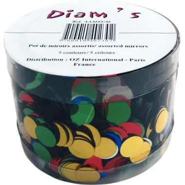 Pot de 5000 miroirs en plastique. Diamètre 1 cm 5 couleurs assorties
