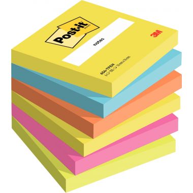 Post-it - Lot de 6 blocs notes adhésives repositionnables de 100 feuilles Post-it ENERGIE 76 x 76 mm assortis - 50021