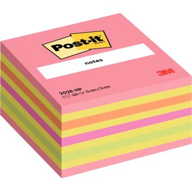 Cube de 450 feuilles de notes post-it repositionnables 76 x 76 mm coloris néon rose