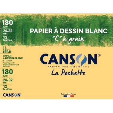 Pochette de 12 feuilles à dessin C à grain 180g 24x32cm