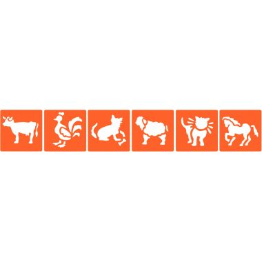 Paquet de 6 pochoirs en plastique, les animaux de la ferme