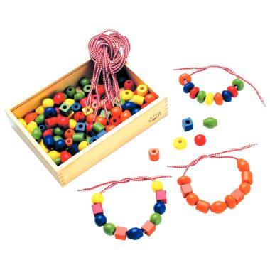Boite de 130 grosses perles en bois coloris assortis