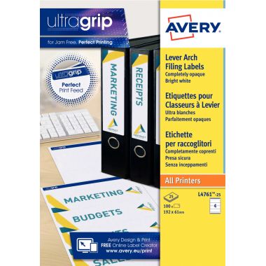 Avery - Boite de 100 étiquettes adhésives pour classeurs à levier - L4761-25