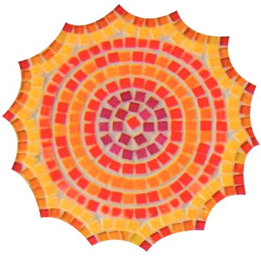 Seau de 1 kg de mosaïques 2x2 cm en pâte de verre rouge, orange, jaune