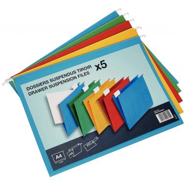 Paquet de 5 dossiers suspendus en kraft recyclé pour tiroir, dos V, coloris assortis