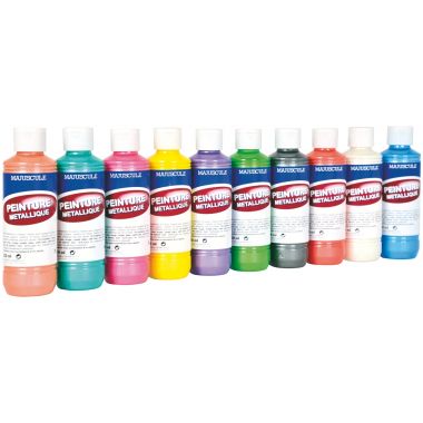 Boîte de 10 flacons de 250 ml de peinture acrylique métallique. 10 assortis