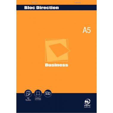 Bloc direction 80 feuilles BUSINESS, format A5, quadrillé 5x5, papier 70g