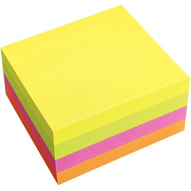 Bloc cube de 320 feuilles de notes repositionnables 75 x 75 mm coloris vif assortis