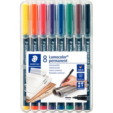 Pochette de 8 feutres Lumocolor permanents 1,0mm assortis