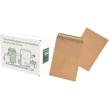 Boite de 250 pochettes kraft 260x330mm 90g bande siliconée