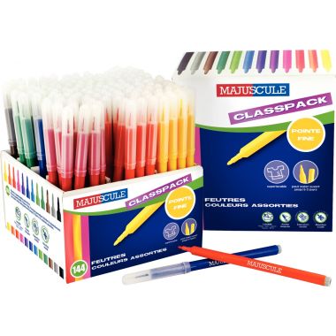 Classpack de 144 feutres Majuscule pointe fine assortis