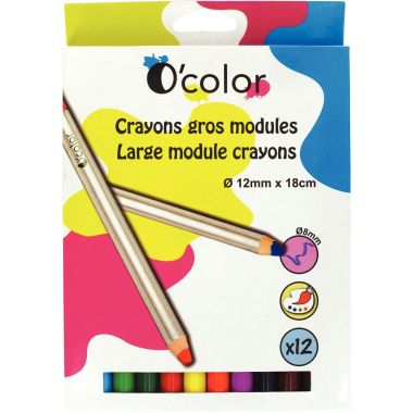 O'Color - Boîte de 12 crayons O'Color 8mm assortis - 1044