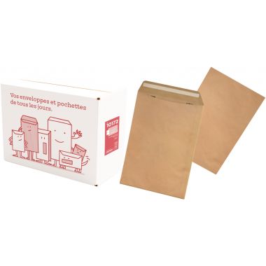 Boite de 250 pochettes kraft 229x324mm 90g bande siliconée