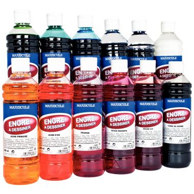 Flacon de 500 ml d’encre à dessiner MAJUSCULE coloris  cyan