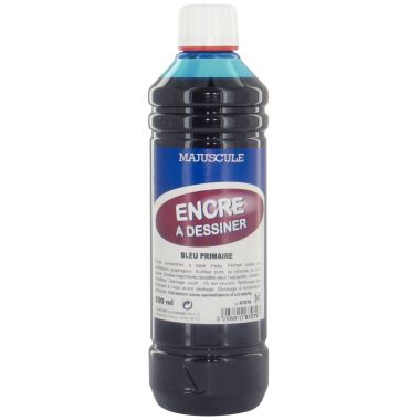 Flacon de 500 ml d’encre à dessiner MAJUSCULE coloris  cyan