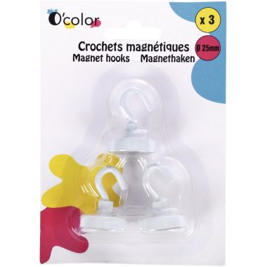 Blister 3 crochets de suspension magnétique diamètre 25mm blanc