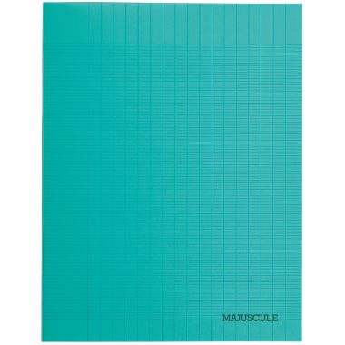 Piqûre 32 pages MAJUSCULE, format 17x22 cm, papier blanc 90g, seyès, couverture polypropylène vert