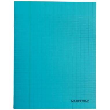 Piqûre 48 pages MAJUSCULE, format 17x22 cm, papier blanc 90g, seyès, couverture polypropylène bleu