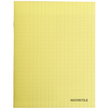 Piqûre 96 pages MAJUSCULE, format 17x22 cm, papier blanc 90g, seyès, couverture polypropylène jaune