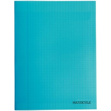 Piqûre 96 pages MAJUSCULE, format 24x32 cm, papier blanc 90g, seyès, couverture polypropylène bleu