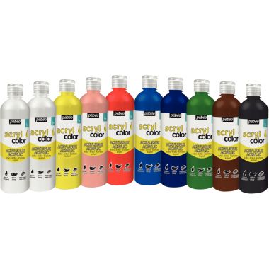 Pebeo - Lot de 10 flacons 500 ml de peinture acrylique brillante ACRYLCOLOR couleurs standards - 364690
