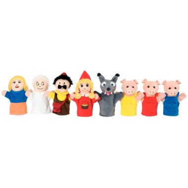 Valisette de 8 marionnettes, le Petit chaperon rouge et les 3 petits cochons