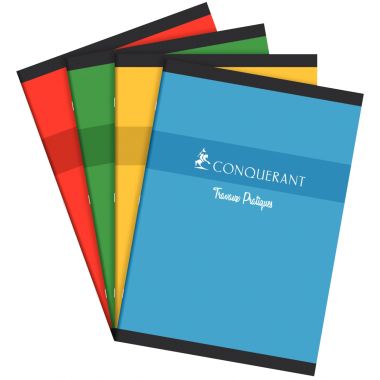 Cahier travaux pratiques CONQUERANT, piqûre 64 pages, format A4, seyès 70g/uni 90g, couverture carte