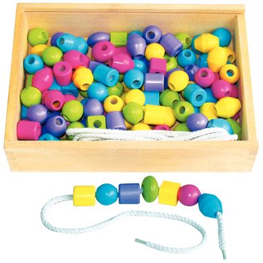 Boite de 130 grosses perles en bois coloris pastel