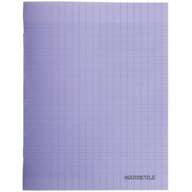 Piqûre 96 pages MAJUSCULE, format 17x22 cm, papier blanc 90g, seyès, couverture polypropylène violet