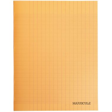Piqûre 96 pages MAJUSCULE, format 17x22 cm, papier blanc 90g, seyès, couverture polypropylène orange