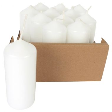 Lot de 12 bougies blanches, hauteur 10 cm, diamètre 4 cm