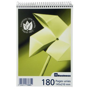 Bloc sténo à spirale BUSINESS 180 pages, format A5, papier blanc uni 60g