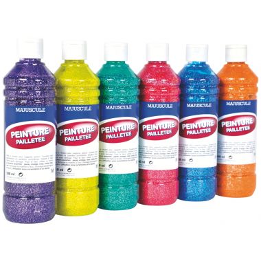 Carton de 6 Flacons 500 ml de peinture pailletée vive