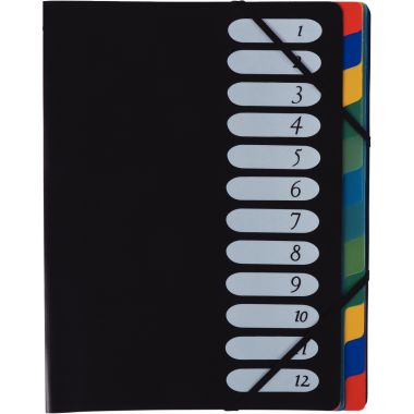Trieur en polypropylène avec élastiques 12 compartiments, A4 ,noir