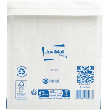 JoviMail - Carton de 100 enveloppes blanches bulles d'air 220x260mm Type E/2 - 153100106