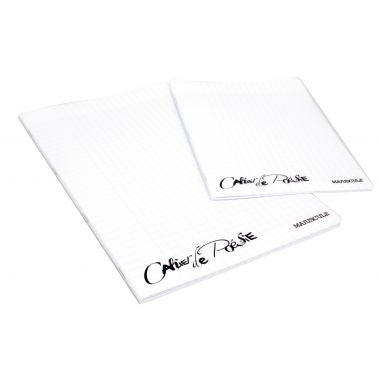 Cahier de poésie 48 pages MAJUSCULE, 17x22 cm, seyès/uni 90g, couverture PP incolore
