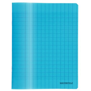Cahier d'apprentissage MAJUSCULE 17x22 cm, piqûre 32 pages, seyès 2,5mm, couverture PP bleu