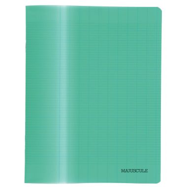 Cahier d'apprentissage MAJUSCULE 17x22 cm, piqûre 32 pages, seyès 3mm, couverture PP vert