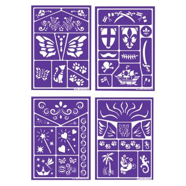 Lot de 4 planches de pochoirs de maquillage assorties