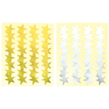 Pochette de 128 maxi gommettes étoiles métalisées or et argent