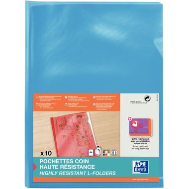 Paquet de 10 pochettes coin en PVC lisse 15/100ème, bleu