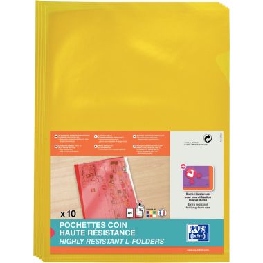 Paquet de 10 pochettes coin en PVC lisse 15/100ème, jaune