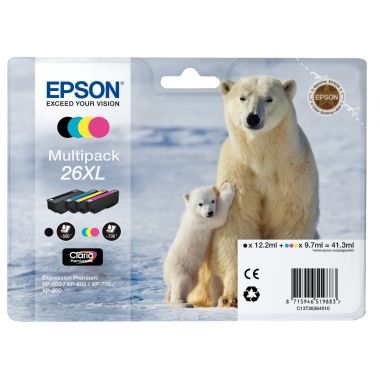 Epson OURS POLAIRE / 26XL pack de de 4 cartouches jet d'encre noire, cyan, magenta et jaune haute capacité authentique (T263640)