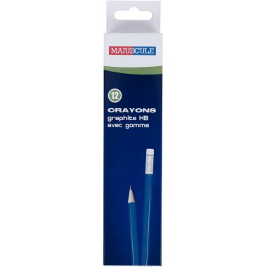 Boîte de 12 crayons graphite HB bout gomme Majuscule