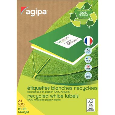 Boîte de 100 étiquettes multi-usages blanches recyclées 210x297mm