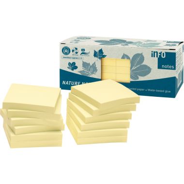 Paquet de 12 blocs de notes repositionnables de 100 feuilles recyclées 75 x 75 mm coloris jaune