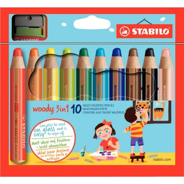 Stabilo - Étui de 10 crayons de couleur Woody + 1 taille-crayon - 880/10-2