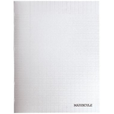 Piqûre 48 pages MAJUSCULE, format 17x22 cm, seyès 90g, couverture polypropylène incolore