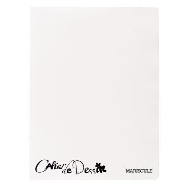 Cahier de dessin MAJUSCULE, piqûre 32 pages, format 17x22 cm, uni 90g, couverture PP incolore
